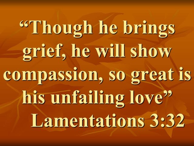 God is merciful. Though he brings grief, he will show compassion, so great is his unfailing love.jpg