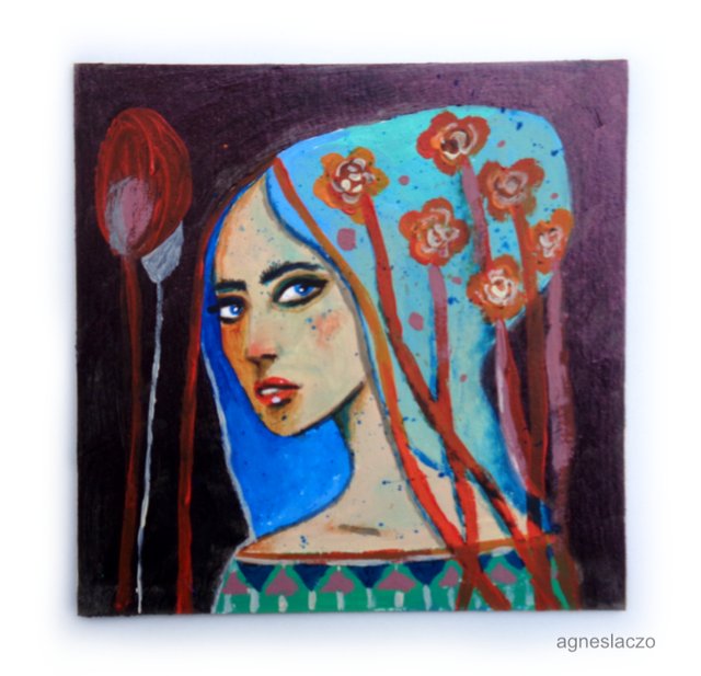 agnes laczo art painting beautiful woman girl floral colorful shiny home decoration.jpg