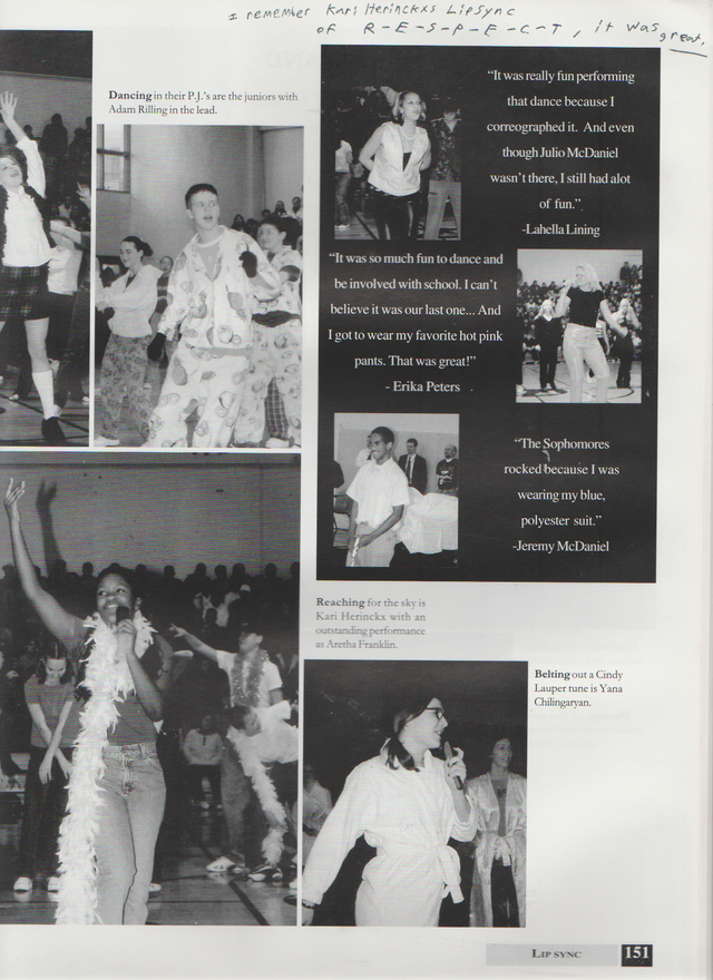 2000-2001 FGHS Yearbook Page 151 Lipsync Kari Herinckx Respect.png