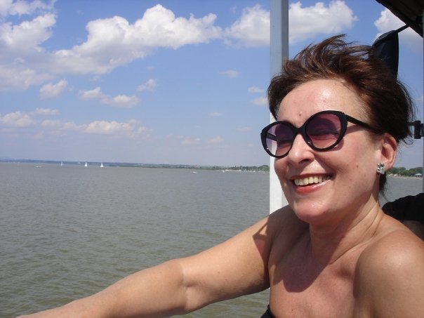 Auntie Monika, on a boat in the largest inland stretch of water in Europe.jpg