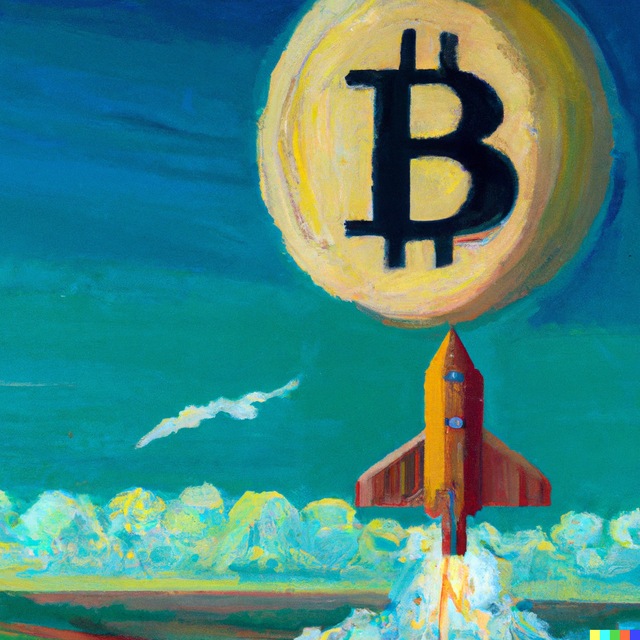 DALL·E 2023-11-09 16.05.56 - Create a painting portraying Bitcoin as a rocket headed towards the moon. Make it an expressive oil painting..png