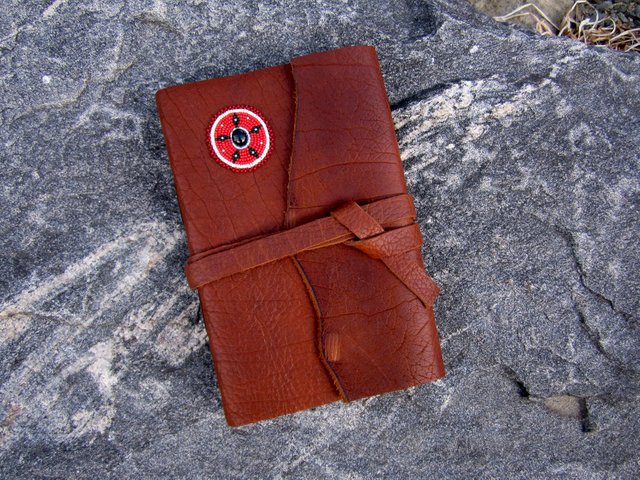 Beaded Brown Buffalo Leather Wrap Journal 1a.jpg