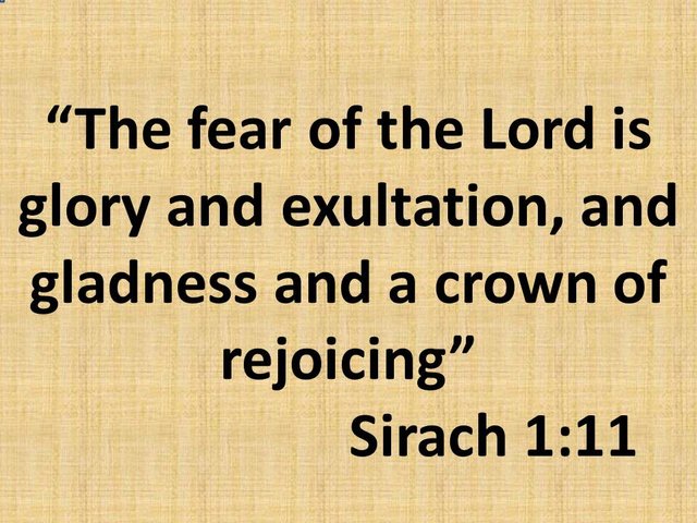 The true wisdom. The fear of the Lord is glory and exultation, and gladness and a crown of rejoicing. Sirach 1,11.jpg