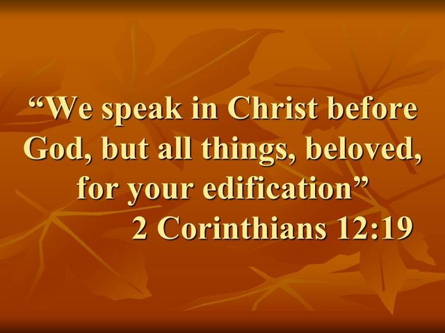 Understanding God's Kingdom. We speak in Christ before God, but all things, beloved, for your edification. 2 Corinthians 12,19.jpg