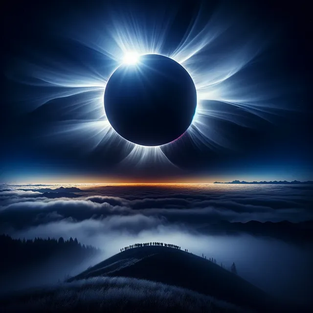 DALL·E 2024-03-28 06.46.46 - A dramatic and awe-inspiring scene of a total solar eclipse. The dark silhouette of the moon perfectly covers the sun, casting a surreal twilight over.webp