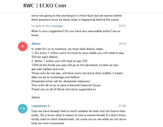 After a poor response on $20K fundraiser ECKO Coin withdrawal fee  was imposed on investors Sep 5 2018 1.JPG