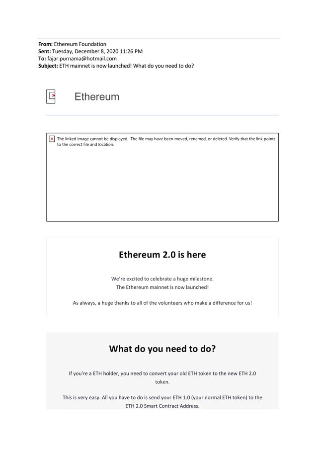 Ethereum convert to Ethereum 2.0 suspicious email 1