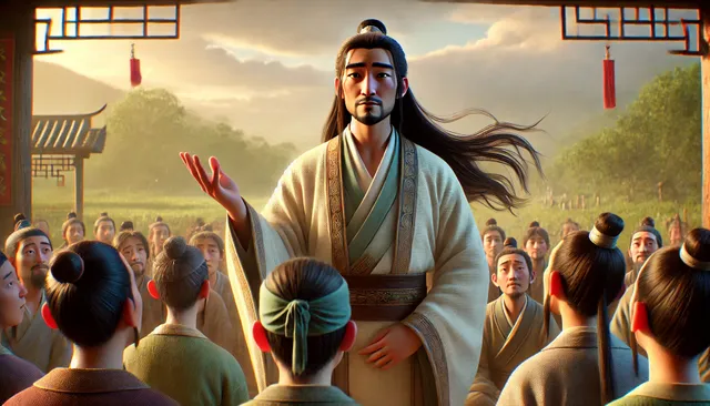 DALL·E 2024-09-06 13.03.33 - A highly detailed 3D image in Pixar animation style, set in ancient China. The scene shows Li Zixuan after being revived, standing in front of a small.webp