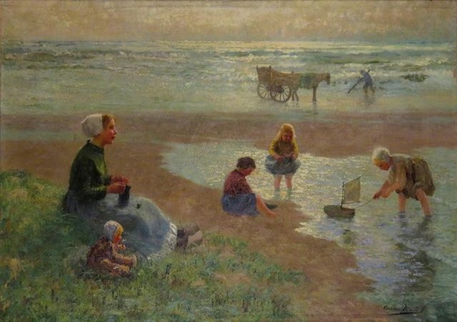 Carl Eugene Mulertt American, 1869-1915 Mother and Children at the Beach.jpg