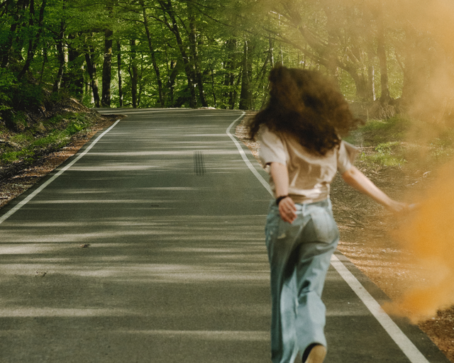 Natural Style Girl running on the Road HBD Photo Template.png