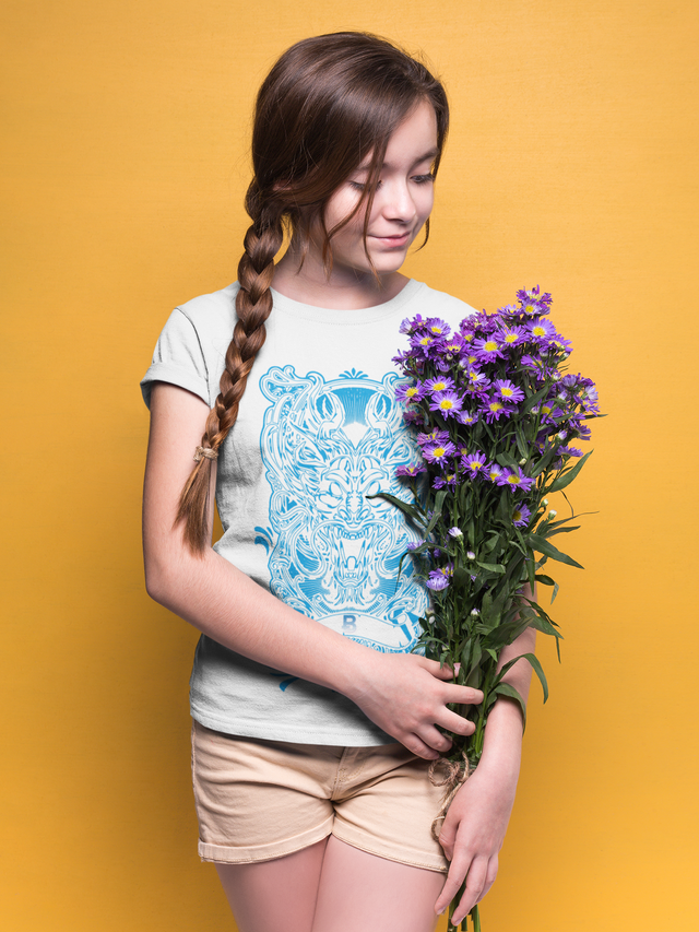 girl-holding-purple-flowers-wearing-a-t-shirt-mockup-against-an-orange-background-a19591.png