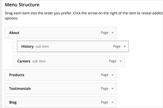 Creating nested menus with sub-menu items