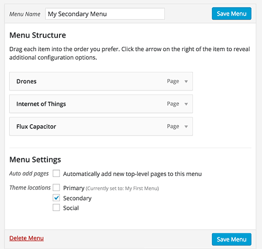 Creating a menu to be used as secondary menu