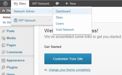WordPress Multisite Network menu in the admin bar