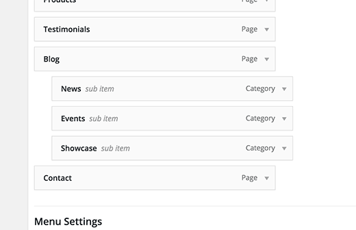 Adding categories to navigation menu