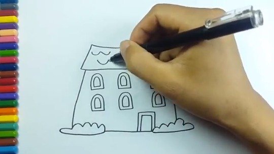 Teach Drawing For Kids Coloring School House And Tree With Color