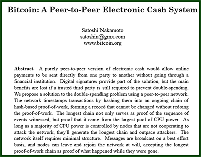About BTC: Bitcoin: A Peer-to-Peer Electronic Cash System by Satoshi Nakamoto (2009)