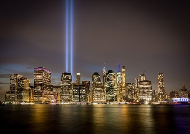 Stunning September 11 tribute in light wall decor art photo