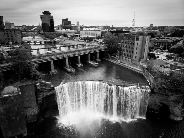 High Falls Terrace Park Waterfall Professional Drone Photo black and white