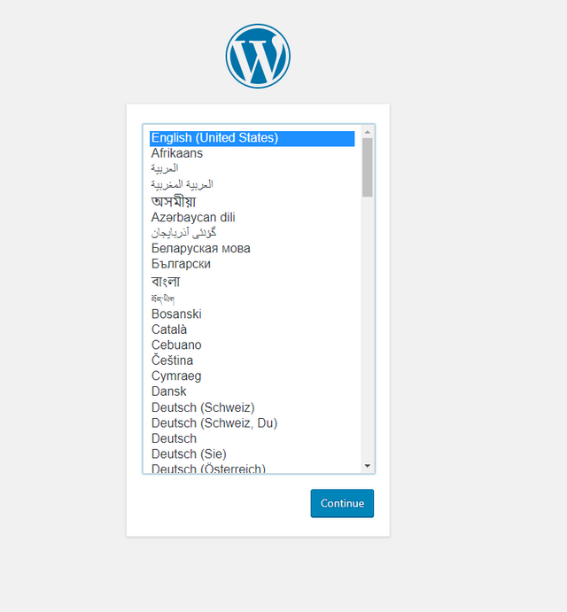 Wordpress language window