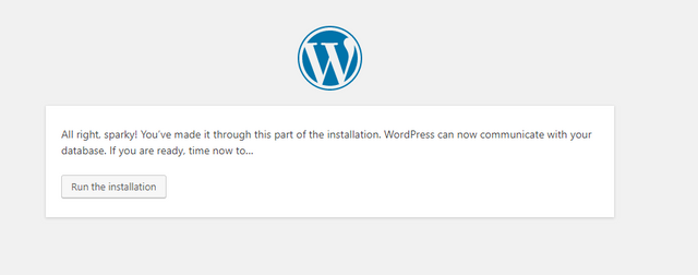 Part of the Wordpress installation complete