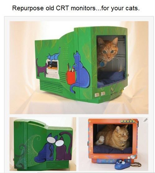 Repurposing old CRT Monitors as beds for you cats