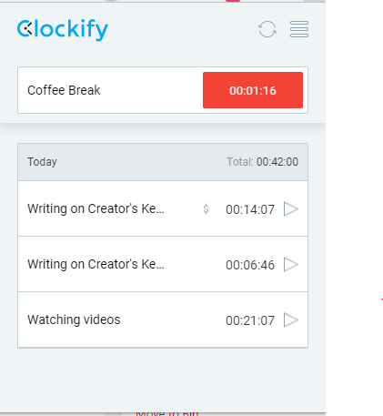 Clockify Extension Window