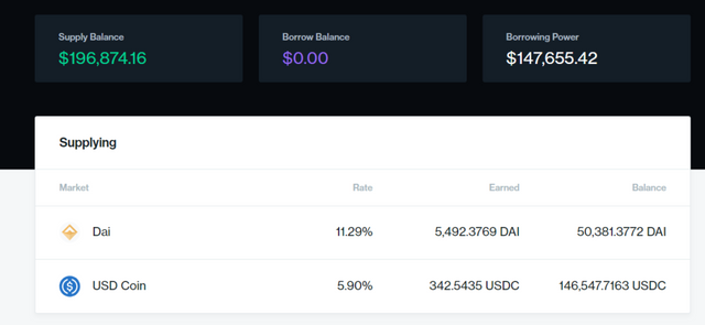 Staking Stablecoin article picture of a screenshot snippet of account showing earned from Staking DAI and USDC