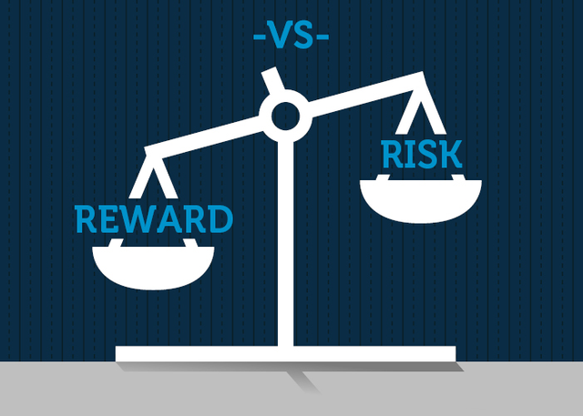 Staking reward article picture of a weighing scale balancing reward on one side and risk on the other.