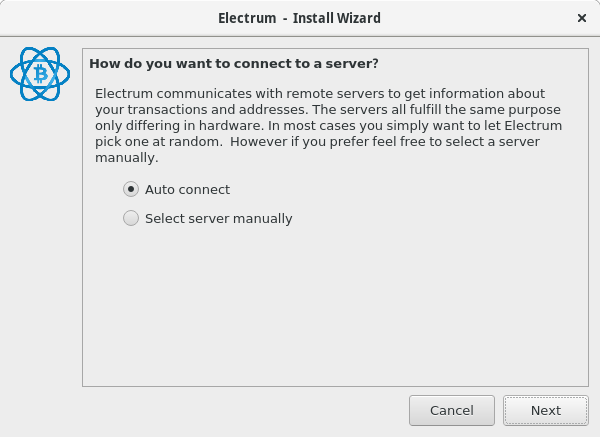 Electrum install wizard, step 1