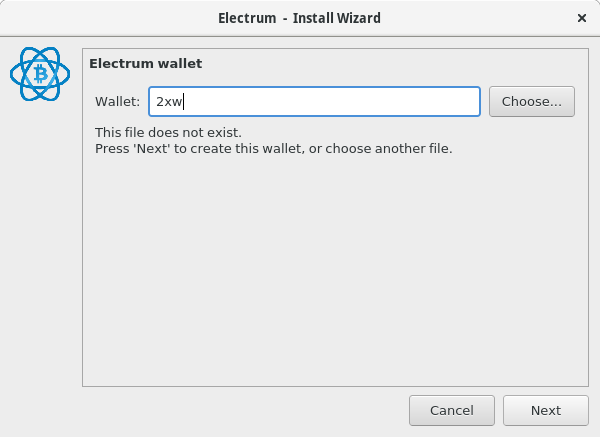 Electrum install wizard, step 2