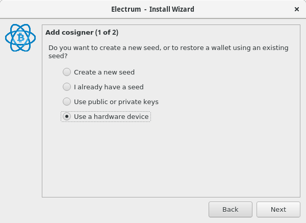 Electrum install wizard, step 5