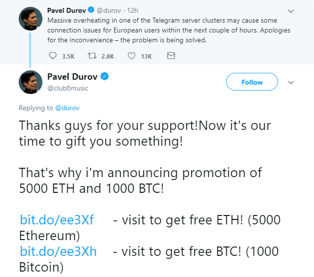fake telegram ceo tweet crypto giveaway