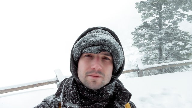   Well, I survided 8km walk in a blizzard. A selfie with Morskie oko in the background. Photo by Alis Monte [CC BY-SA 4.0], via Connecting the Dots