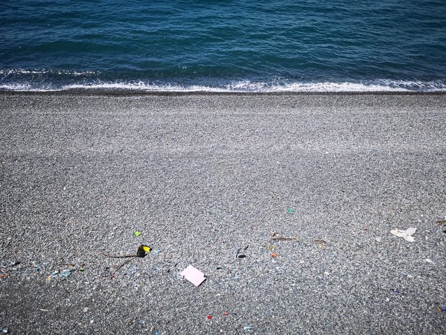 Sarp Town in Turkey trash on the Black Sea beach