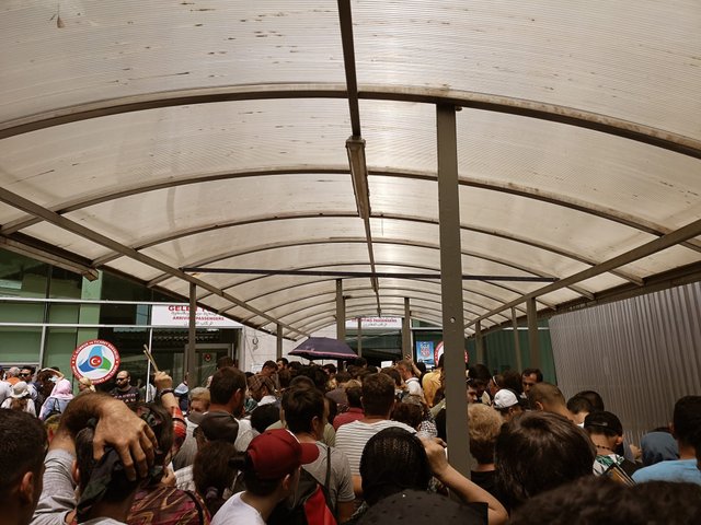 Crowd at the border to Georgian in Sarp Town, Turkey