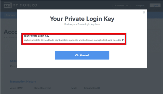 review the private login key