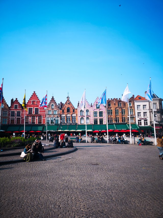 Colorful old brick buildings in the heart of Bruges