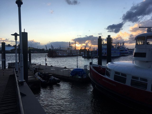 Boats bobbing in Hamburg harbor