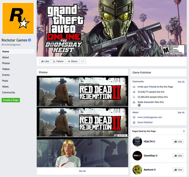 A screenshot showing card design at Facebook pages on facebook.com.