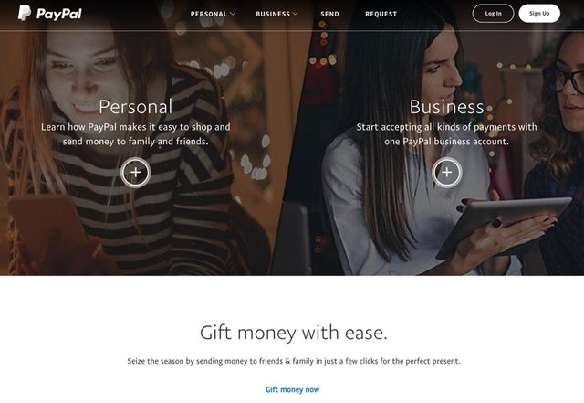 Screenshot of paypal.com using an actionable landing page in their design.