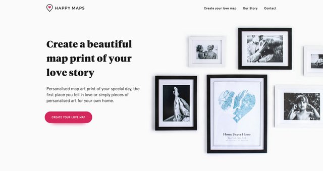 Screenshot of thehappyprints.com using flat design on their website.
