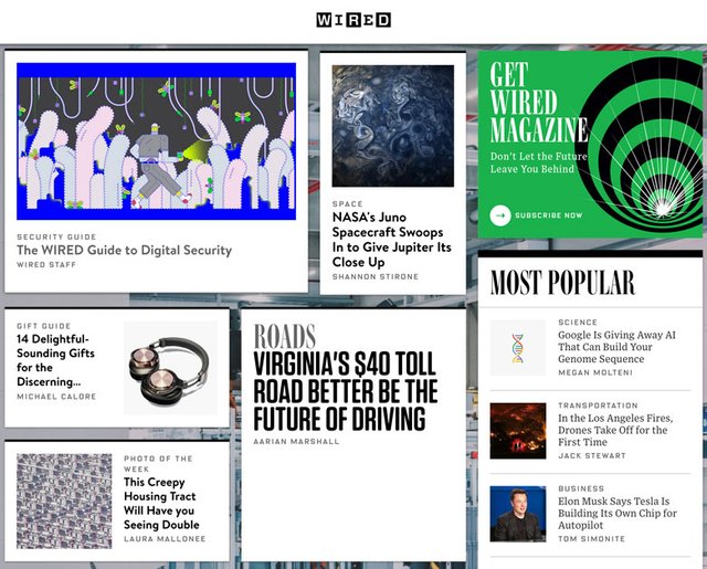 A screenshot of wired.com in 2017 showing card design on their website.