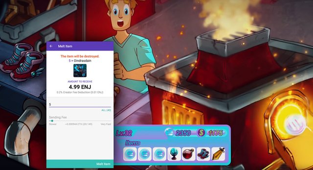 Melting Items in Enjin's Wallet. The procedure "returns" the base value of any item.
