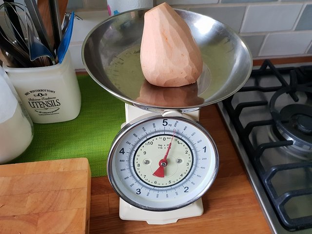 weighing the sweet potato