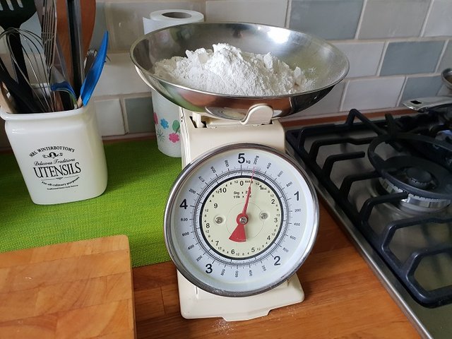 weighing out the flour 