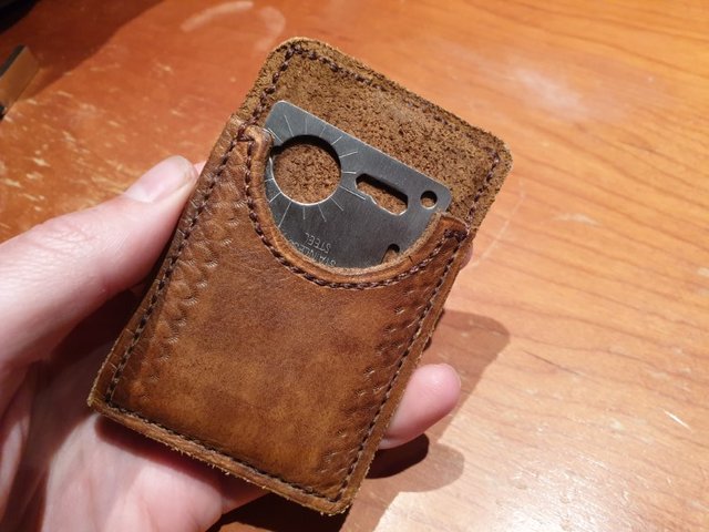 Handmade leather wallet and multitool