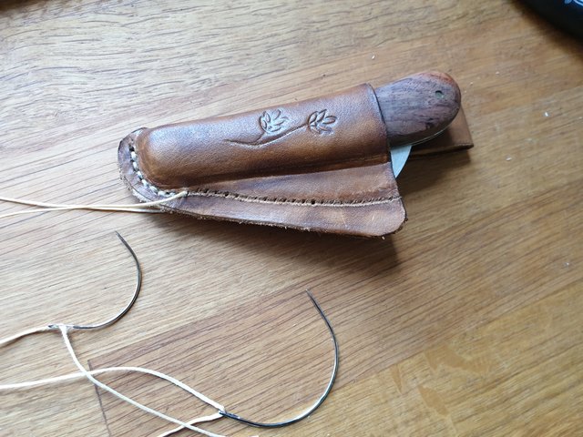 stitching a leather knife sheath