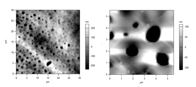 AFM height retrace images of lab-made Udel polysulfone ultrafiltration membrane