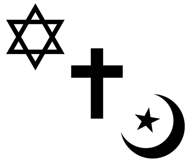 religious symbols of judaism, christianity and islam